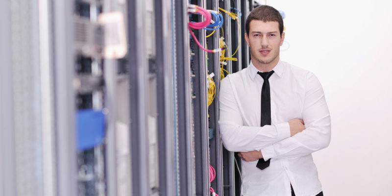 young it engeneer in datacenter server room